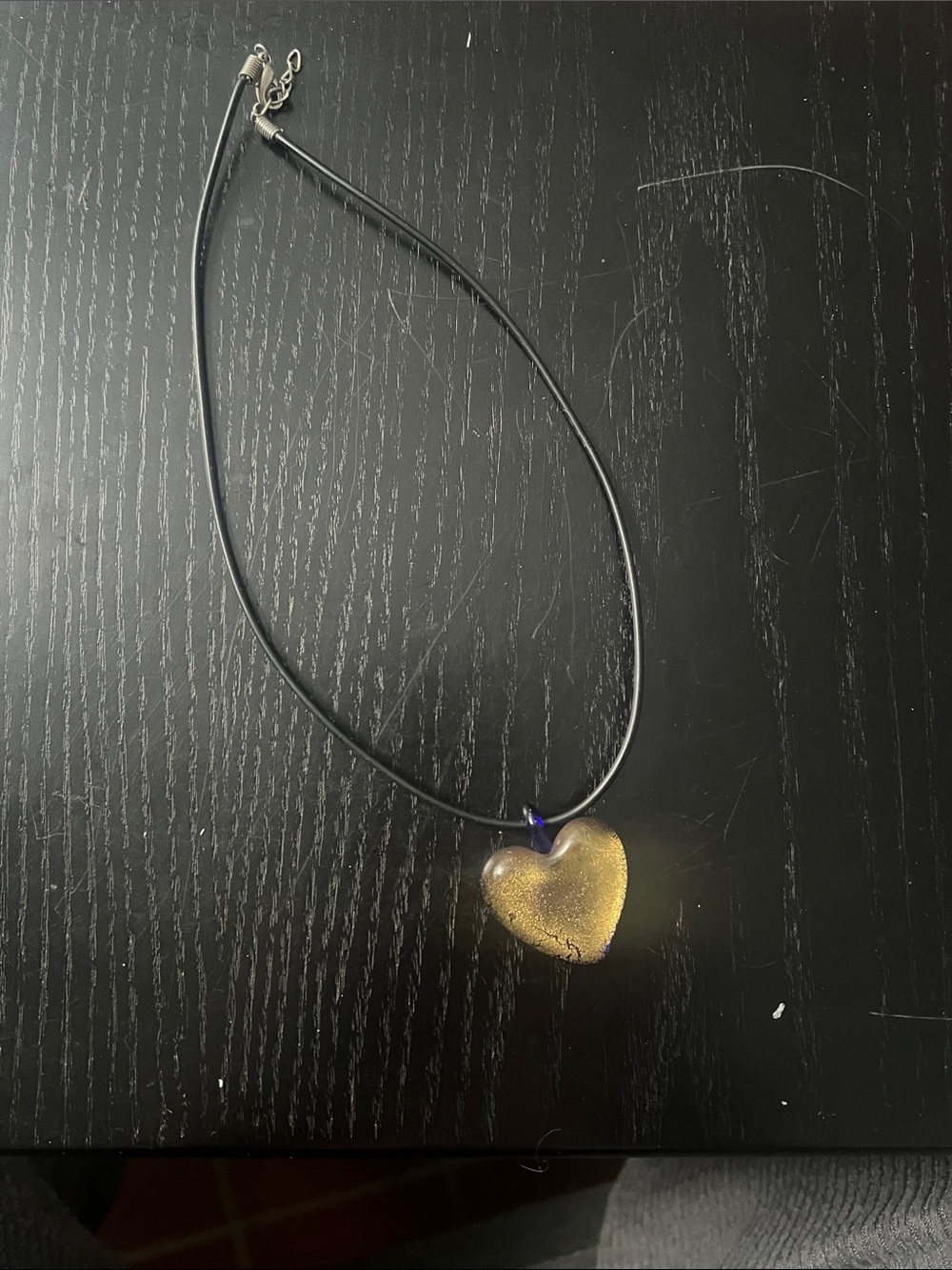 Murano Gold Heart Pendant on Black Cord